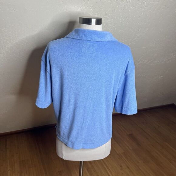 Abercrombie & Fitch Top Womens Medium Blue Terry Cloth Short Sleeve Shirt Y2k - Picture 8 of 8